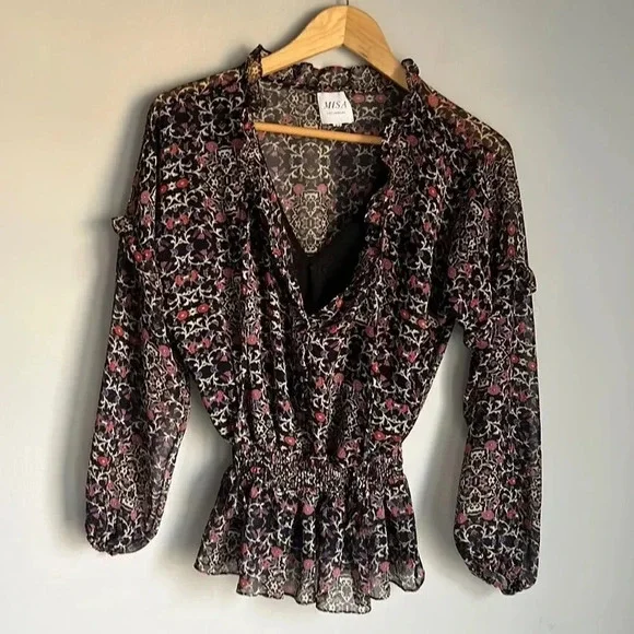 Misa Los Angeles black floral vera ruffle blouse - Picture 2 of 12